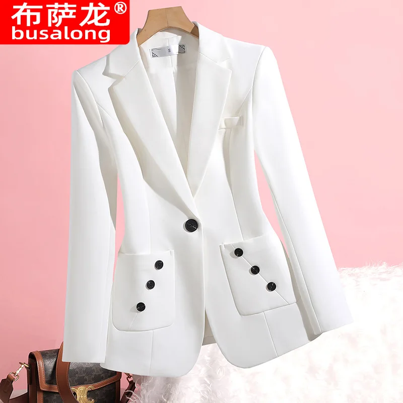 

2025Осенний стиль, элегантный модный пиджак, одинарная куртка, женский профессиональный маленький пиджак с длинным рукавом, официальная женская куртка, рабочая одежда M