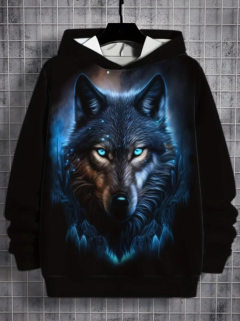 Men Women 3DPrint Wolf Hoodie Cool Blue Galaxy Wolf Head Graphic Pullover Hooded Sweatshirt Unisex Casual Streetwear Animal Tops