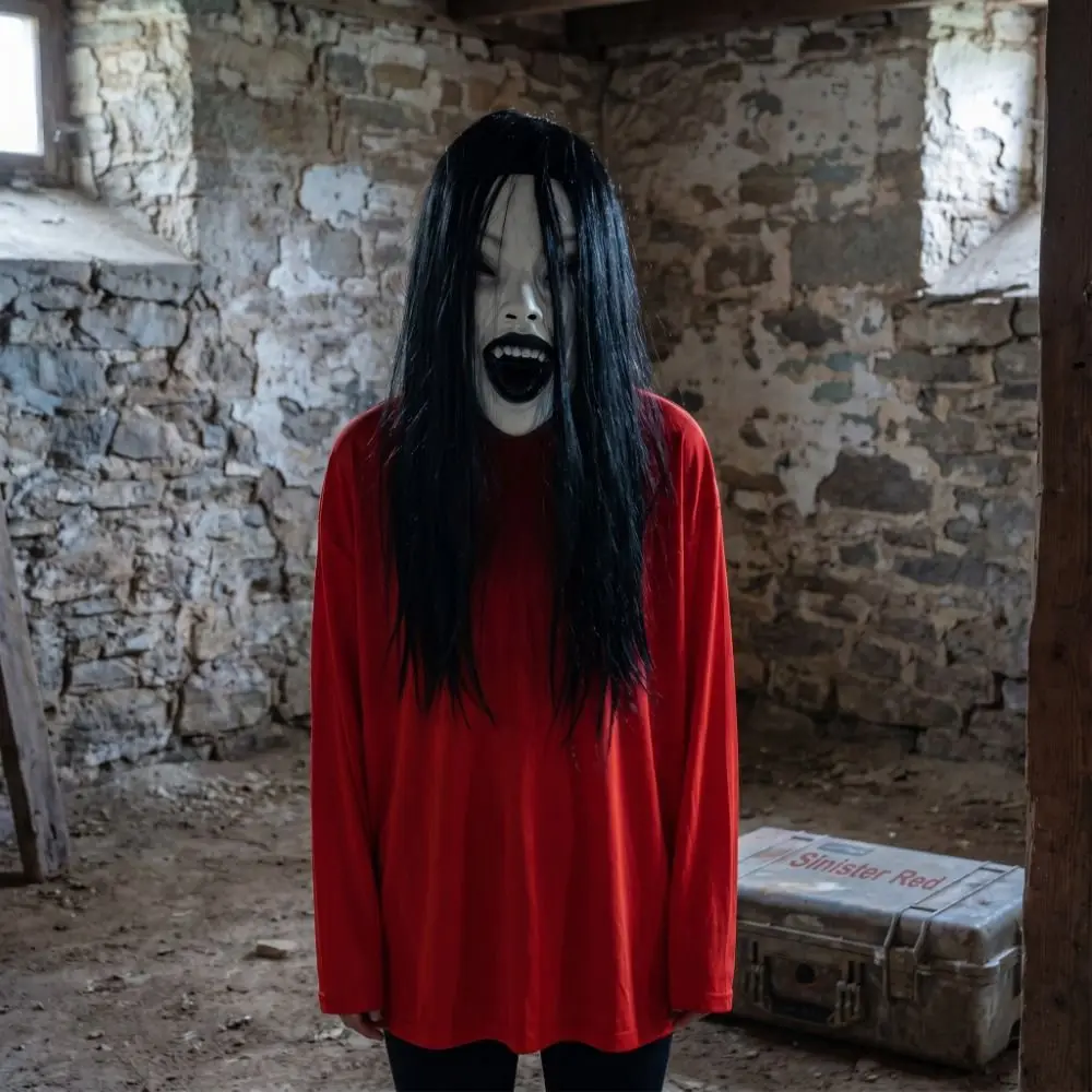 Masque Femme Fantôme en Latex à Cheveux Noirs – photo 4