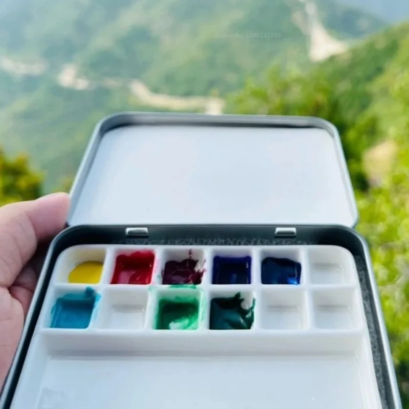 12Grid Travel Ceramic Palette Watercolor Paint Storage Box Portable Art Student  Watercolor Painting Supplies Pigment Box