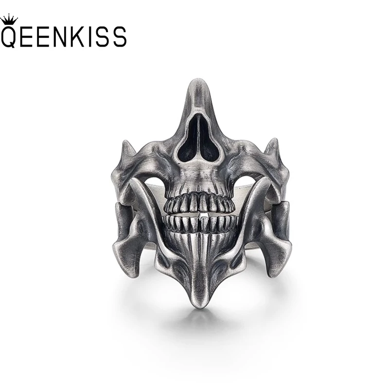 

QEENKISS 925 Sterling Silver Vintage Mask Rings for Men Jewelry Wholesale Birthday Wedding Party Boyfriend Father Gifts RG6991