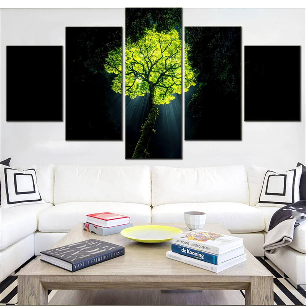 

5 Pieces Canvas Wall Arts Poster Paitning Nature Jungle Tree Dark Aesthetic Wallpaper Picture Printing Home Decor Artwork