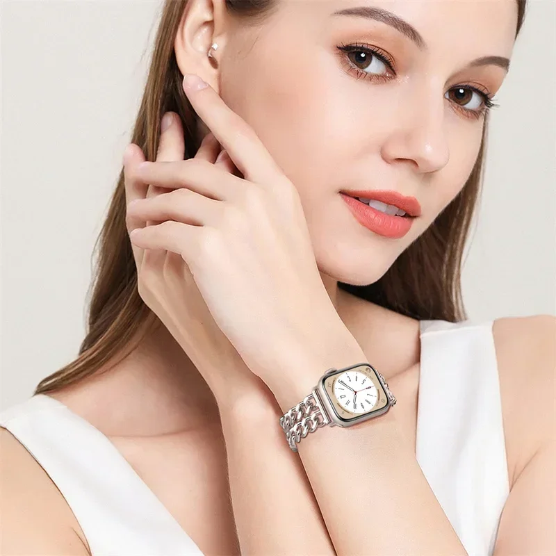 معدن الفولاذ المقاوم للصدأ لساعة أبل الترا 2 49 مللي متر 46 مللي متر 42 مللي متر 40-44 مللي متر 41 مللي متر 45 مللي متر سوار IWatch سلسلة 10 9 8 7 SE 6 5 حزام #4