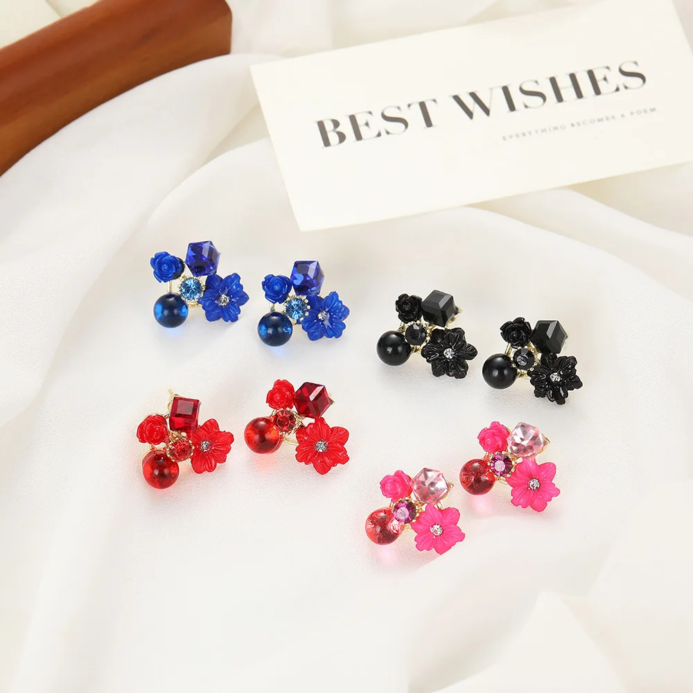 Newly Colorful Flower Earrings for Woman Fashion Elegant Shiny Zircon Geometric Temperament Earrings Wedding Party Jewelry