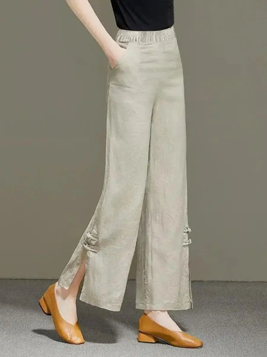 high-waist-loose-fit-women's-pants-button-detailing-summer-2024-new-sle-vintage-wide-leg-trousers-tee-piece-set