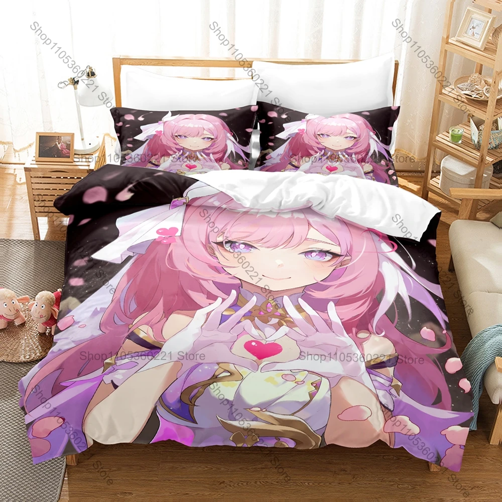 Miss Pink Elf Elysia Herrscher Of Human Bow Crystal Print Duvet Cover + 2 Pillowcases Otaku Fan 3pcs Bedding Set