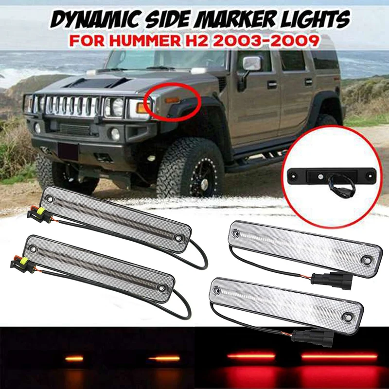 

4PCS Dynamic LED Side Marker Light Front&Rear Turn Signal Lamp For Hummer H2 2003-2009 25952319