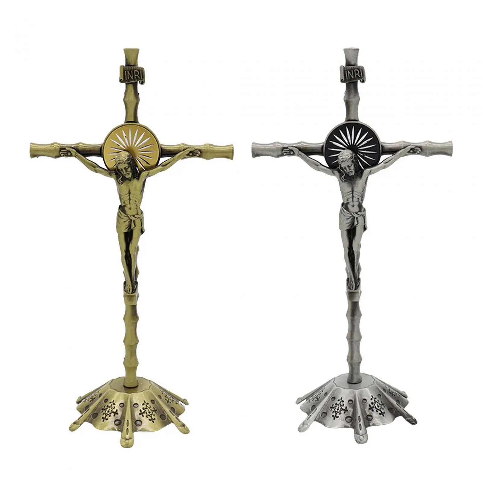 Estatua de Cruz de pared de crucifijo, colección de estatuilla de iglesia de Metal para dormitorio, Acción de Gracias, Navidad, gabinete, decoración del hogar