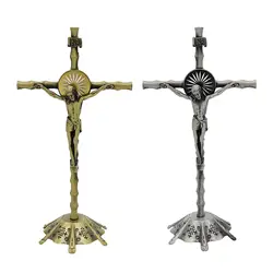 Crucifix Wall Cross Statue Collection Metal Church Crucifix Figurine for Bedroom Thanksgiving Christmas Cabinet Home Decor