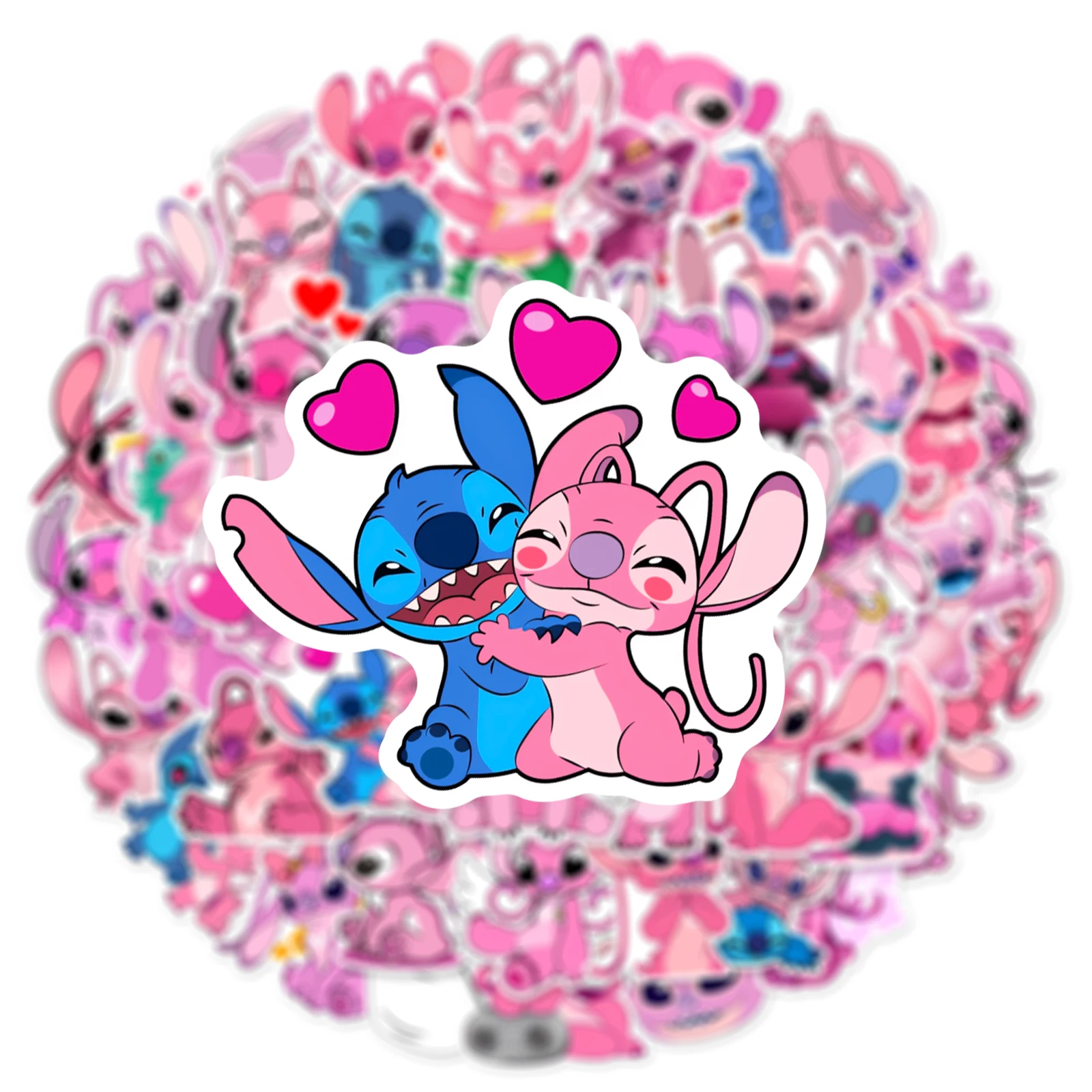 10/50pcs Kawaii Pink Lilo Stitch Angel Stickers Cute Anime Character Decals DIY Phone Fridge Diary Luggage Graffiti Sticker Toy