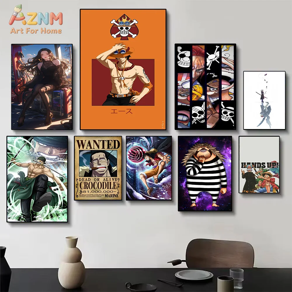 AZNM One Piece Anime Canvas Wall Art Boa Hancock Portgas D Ace Shanks Dracule Mihawk Roronoa Zoro Crocodile Monkey D Luffy HD Pr view 3