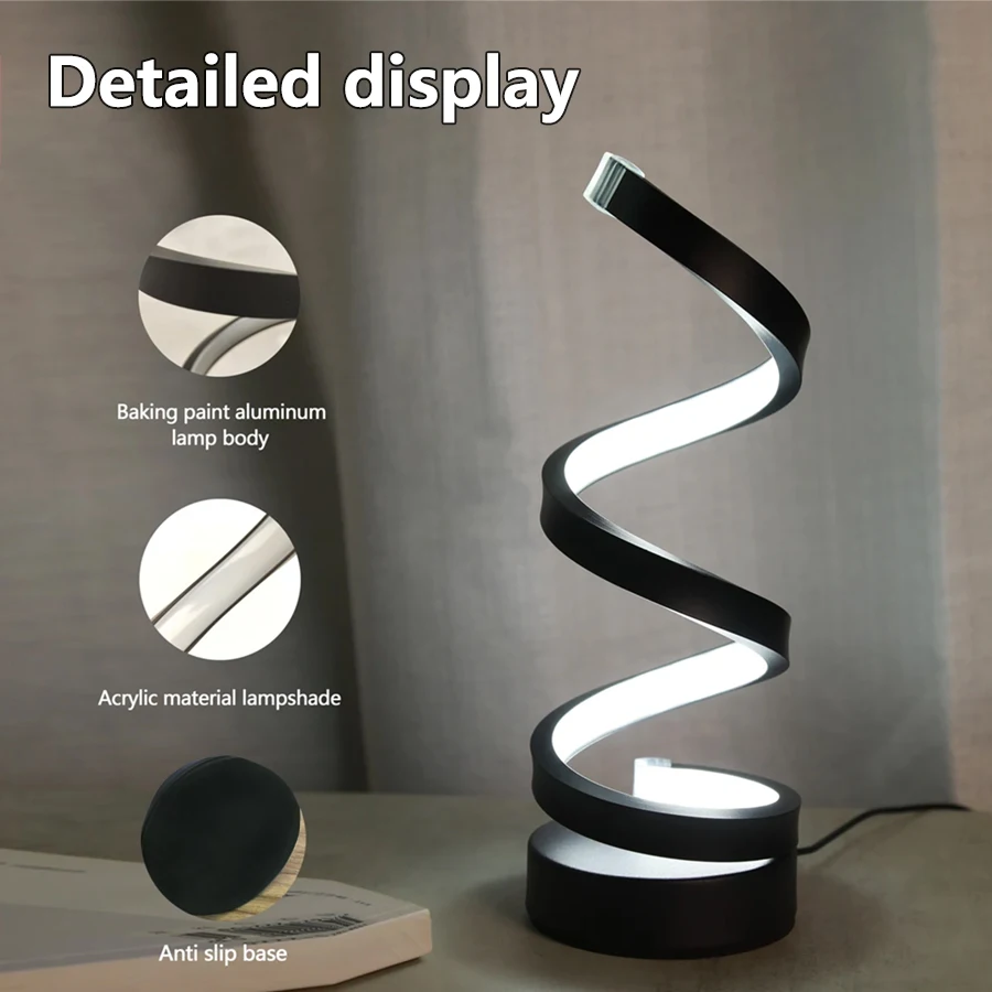 Modern minimalist spiral desk lamp Three Speed Dimming USB Power Button Switch Bedroom For Bars Cafes Decorative Ambient light