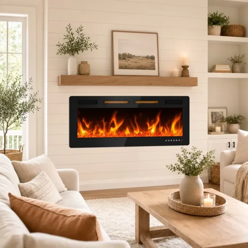 72 Inch 3D Electric Fireplace Insert 750W Built In Wall Mounted Heater 12 Flame Colors Home Decor Living Room Bedroom Heating