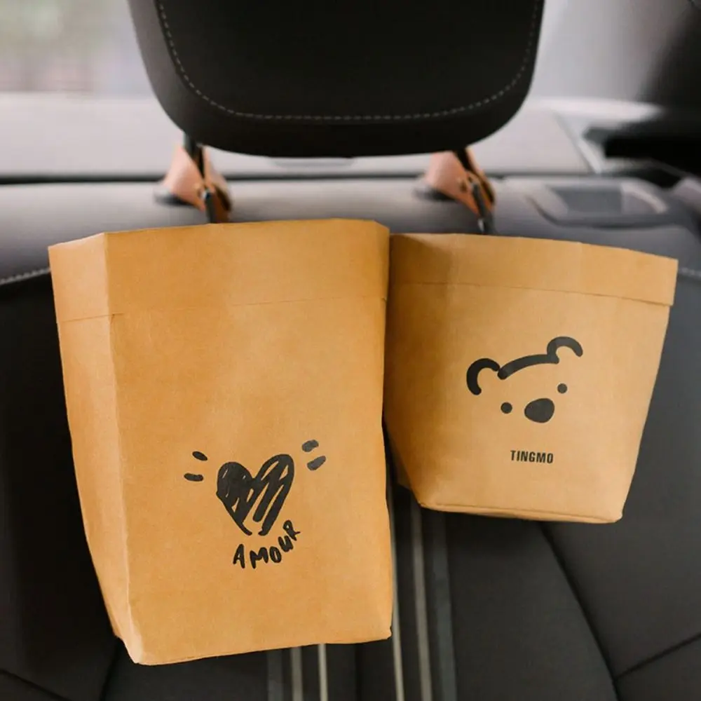 Bear Shaped Car Air Vent Trash Can Multipurpose Mini Size Kraft Paper Storage Bag Mounted Design Portable Portable Garbage Bin