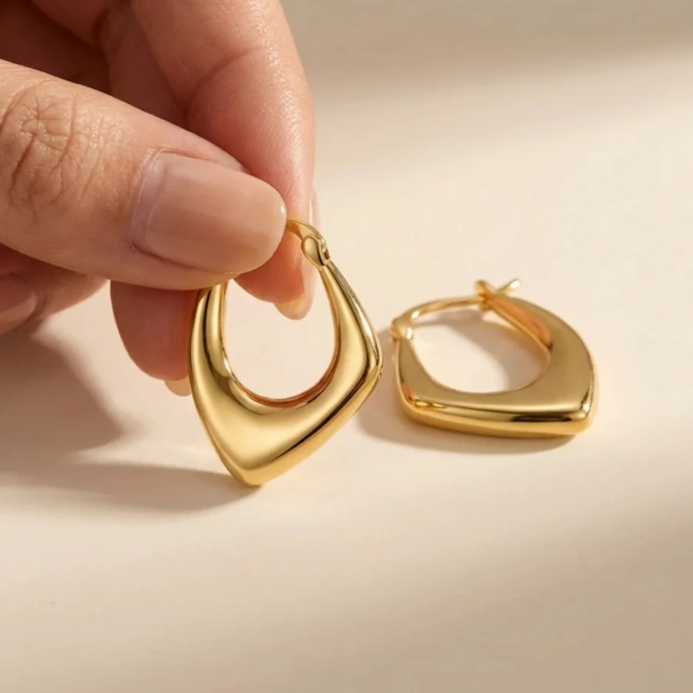 Mariasz Minimalist Gold Color Geometric Design Twisted Square Hoop Earrings For Women Creative Young Girls Party Wedding Jewelry