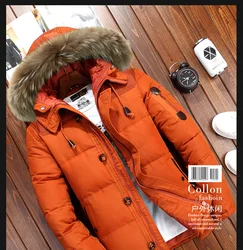 Inverno grande vera pelliccia cappuccio anatra piumini uomo caldo di alta qualità piumini uomo Casual inverno capispalla piumino JK-633