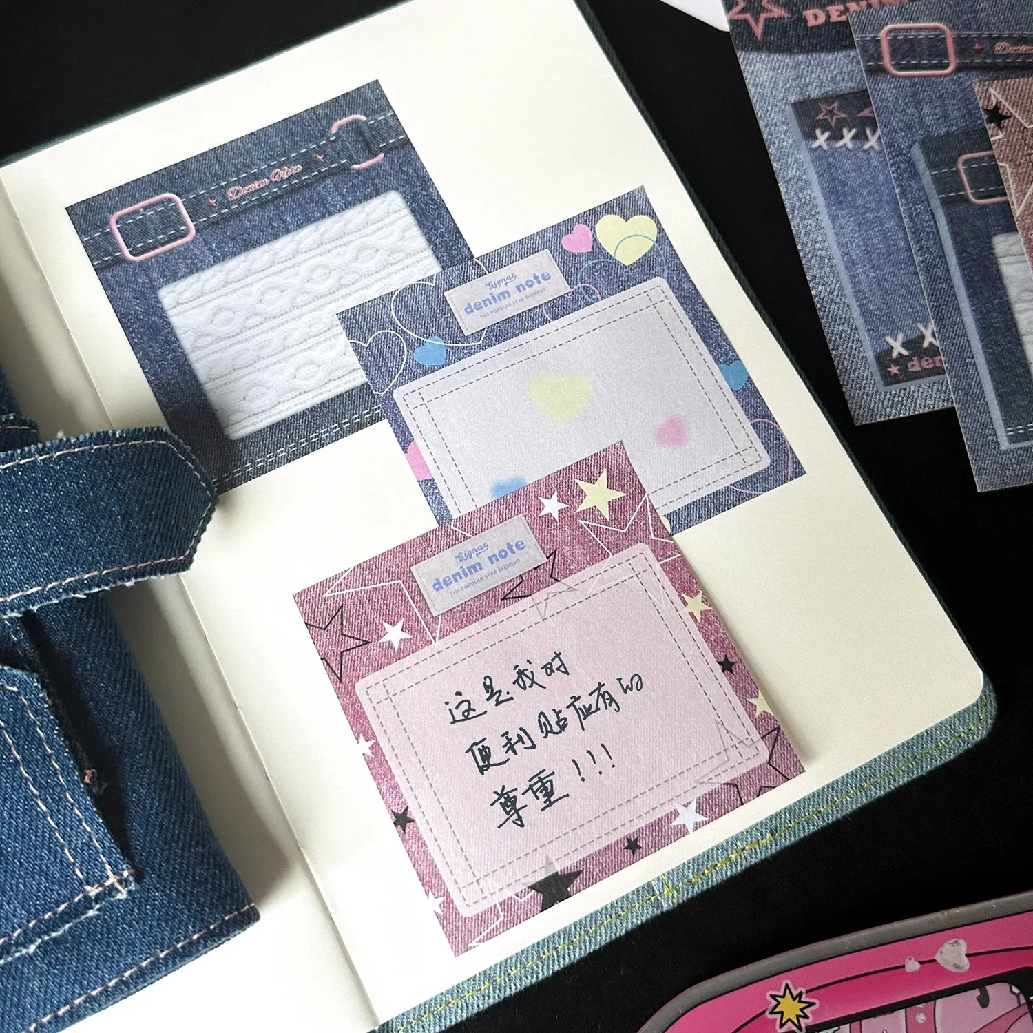 40sheet Retro Y2K Style Scrapbooking Memo Pad for Kids Denim Blue Color Series Fashion Small Writing Pad Lovely Sticky Note