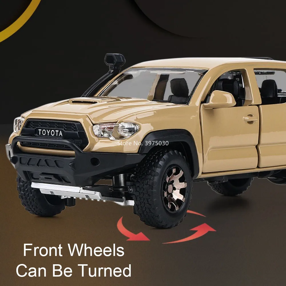 1:32 합금 토요타 타코마 오프로드 자동차 모델 다이캐스트 장난감 휠 후진 미니어처 자동차 라이트 사운드 자동차 소년 컬렉션 재미