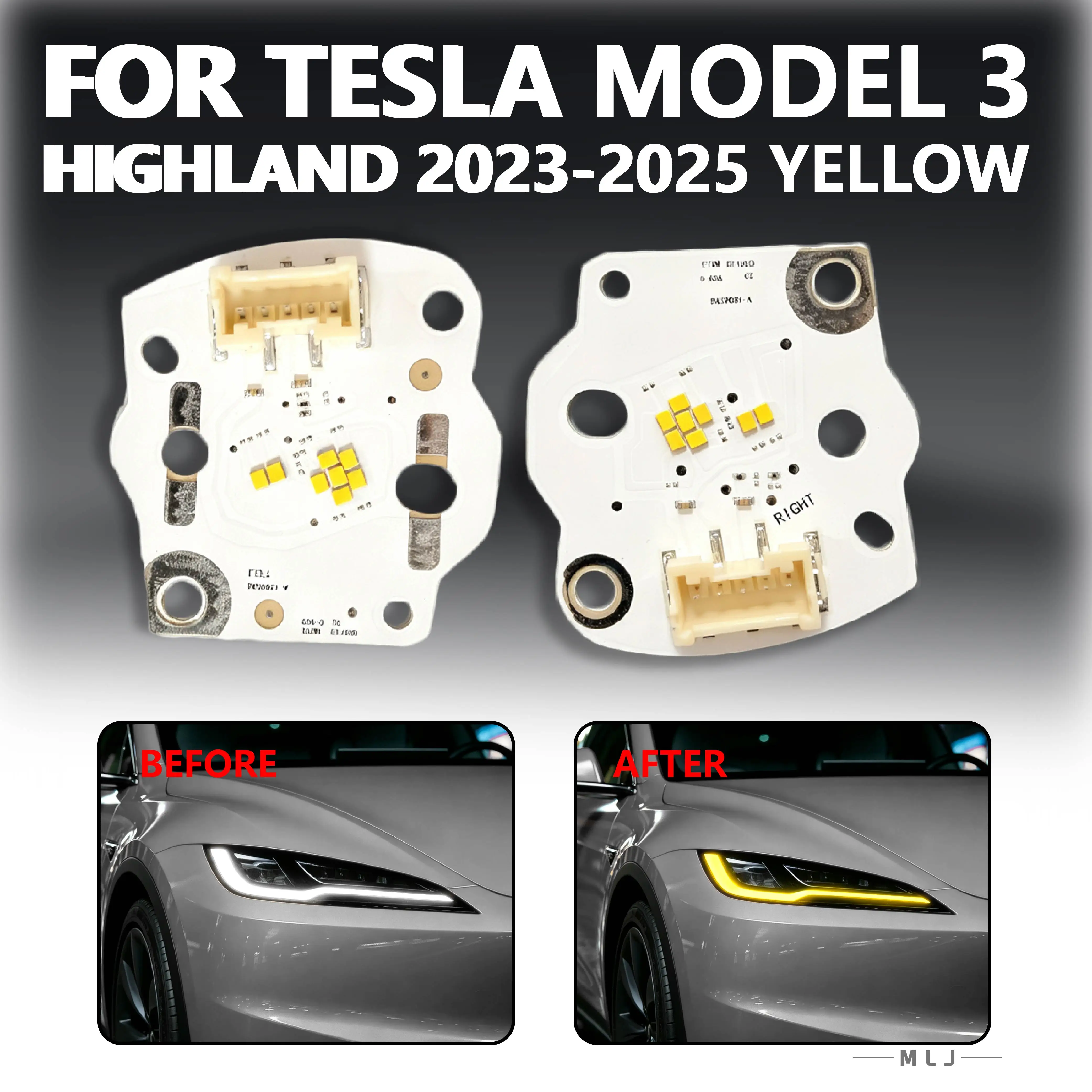 For Tesla Model 3 Highland 2023 2024 2025 Refit Headllight Lemon Yellow LED DRL Board DRL Chip Daytime Running Light Angel Eye
