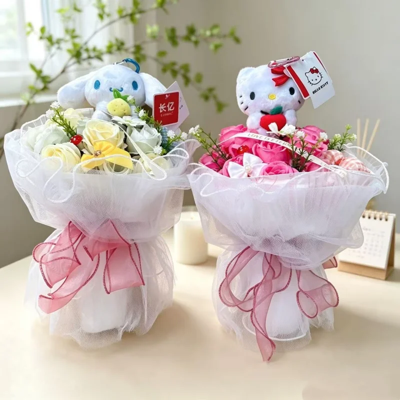Genuine Sanrio Plush Dolls With Artificial Flower Creative Bouquet New Year Birthday Valentine Christmas Graduation Gift