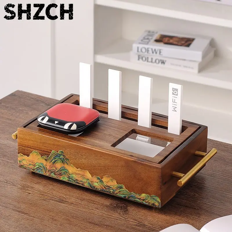 Household Chinese Style Solid Wood Socket Block Router Storage Artifact Desktop Organizer Junction Box Exquisite Stoage Box ZJ31