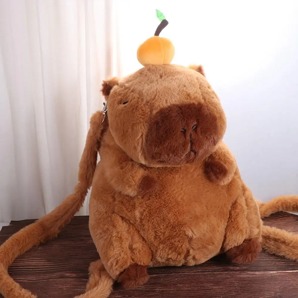 Sac à dos en peluche de dessin animé animal Capybara, sac à bandoulière en coton de grande capacité