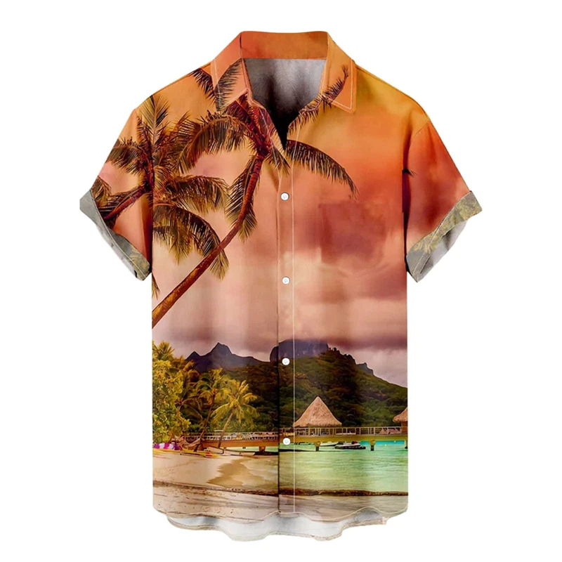 Summer Coconut Tree 3D Print Shirts Men Harajuku Fashion Shirt Casual Vintage Streetwear Short Sleeve Shirt Blouse Man Clothing