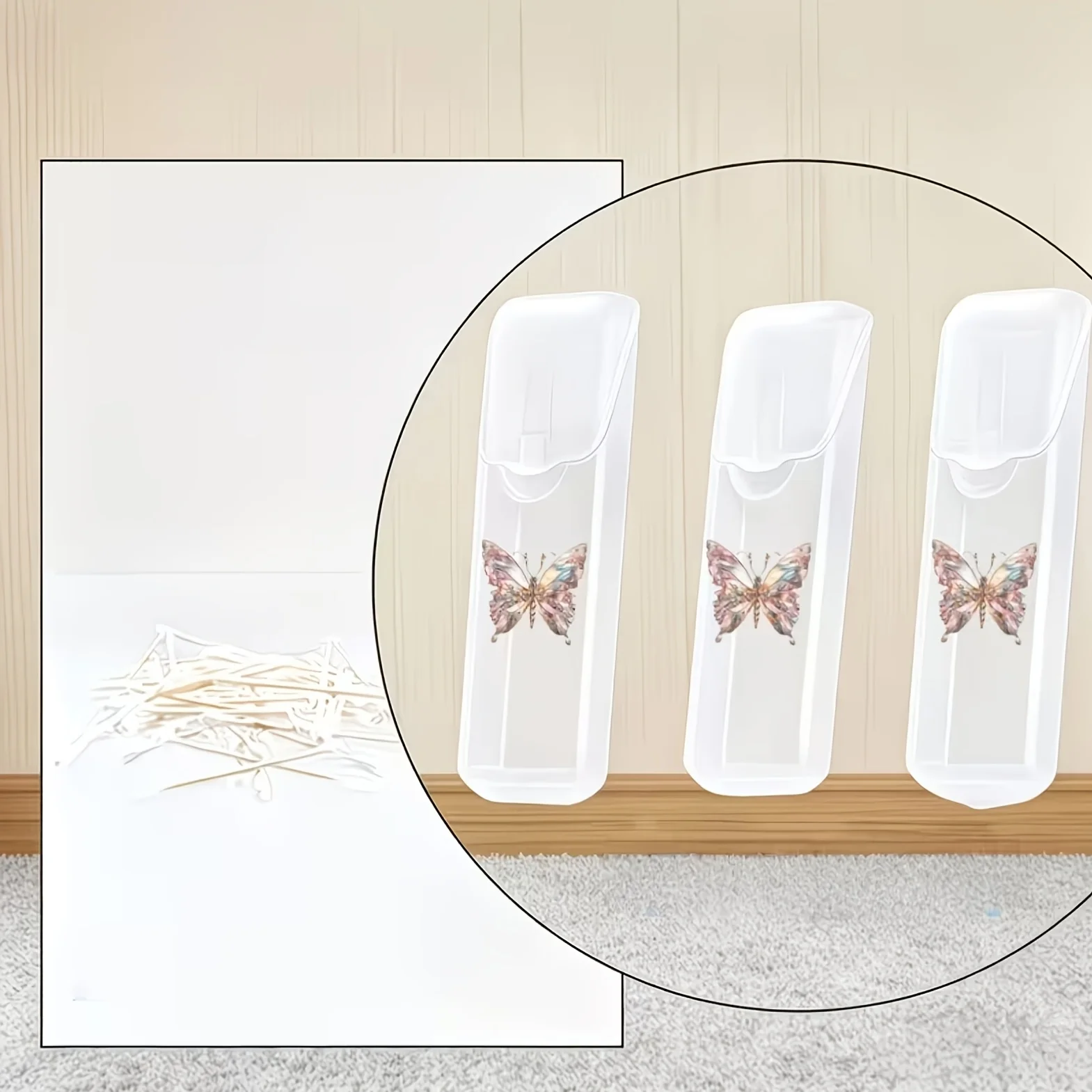 Exquisite Pink Butterfly Pattern Portable Travel Storage Box - Organizer for Toothpicks, Dental Floss & Daily Supplies, Compact