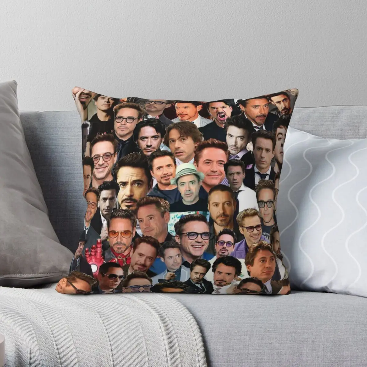 Robert Downey Jr. Collage Square Pillowcase Polyester Linen Velvet Pattern Zip Decor Room Cushion Cover