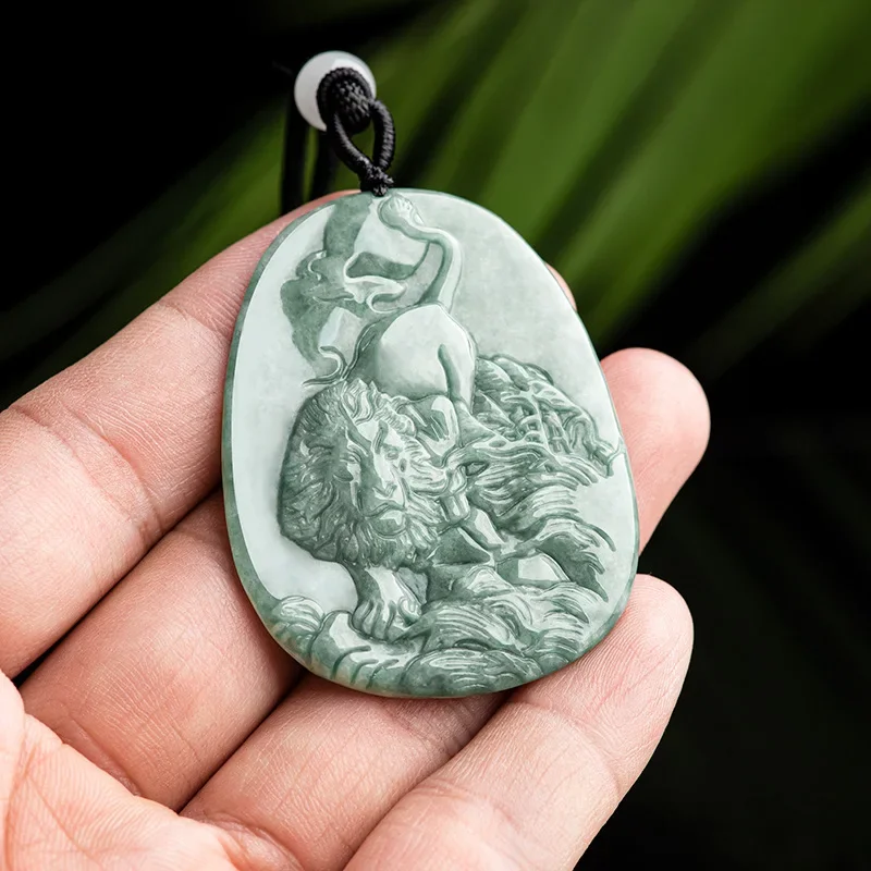 

Burmese Jade Lion Pendant Amulets Charms Green Natural Jewelry Gemstone Charm Necklace Gemstones Chinese Men Jadeite Real