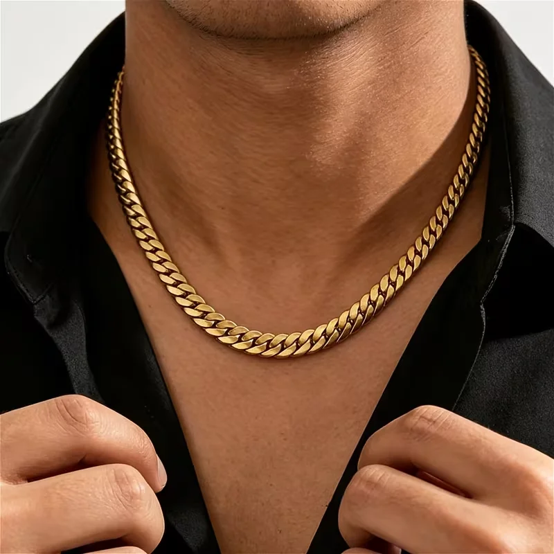Punk Male Gold Plated 4.2MM Width Link Chain for Men Woman Stainless Steel Dailywear Street Layering Basic Chains Collier