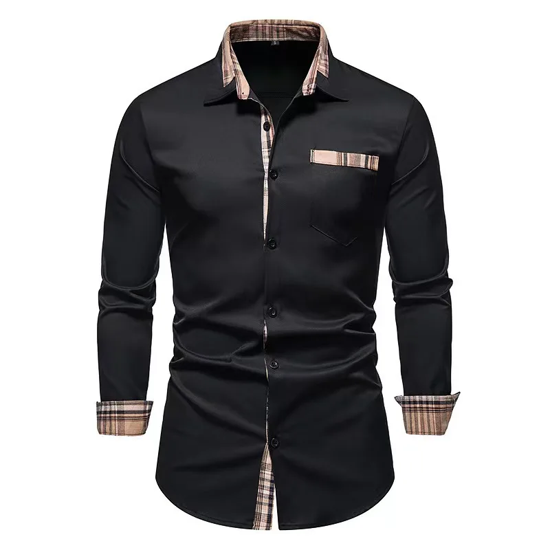 Popular men's color-blocked casual long-sleeved formal shirt men's slim plaid luxury shirt extra large size xs-6xl