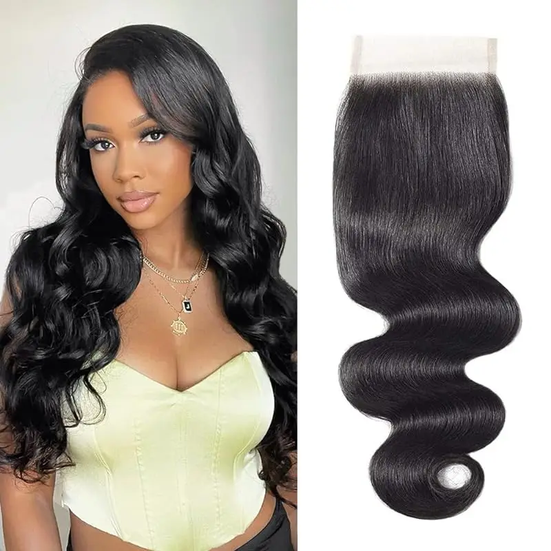 Peruca de cabelo humano fechada em forma de onda do corpo para mulheres negras, peruca pré-puxada, 4x4, cabelo humano, 4x4