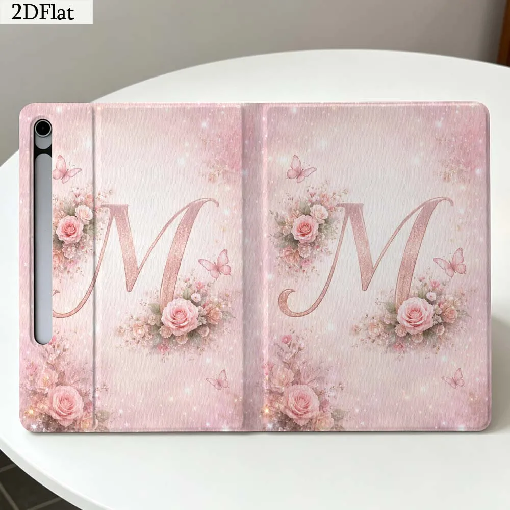 Printing Pink Floral Letter M Gift For Samsung Galaxy Tab S11 S10 S9 S8 S7 S6 A11 A10.1 A9 A8 A7 Ultra FE Plus Soft Tablet Case