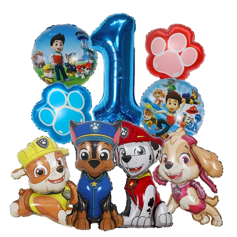 9pcs Cartoon Paw Patrol Foil Balloon Digital Number Supplies Rescue Dog Party Decoration Baby Gift Chase Skye view 3