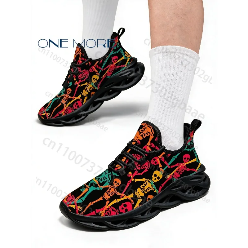 Women Trendy Multicolor Skeleton Print Sneakers Light Mesh Blade Sole Athletic Shoes Daily Street Casual Run Trainers