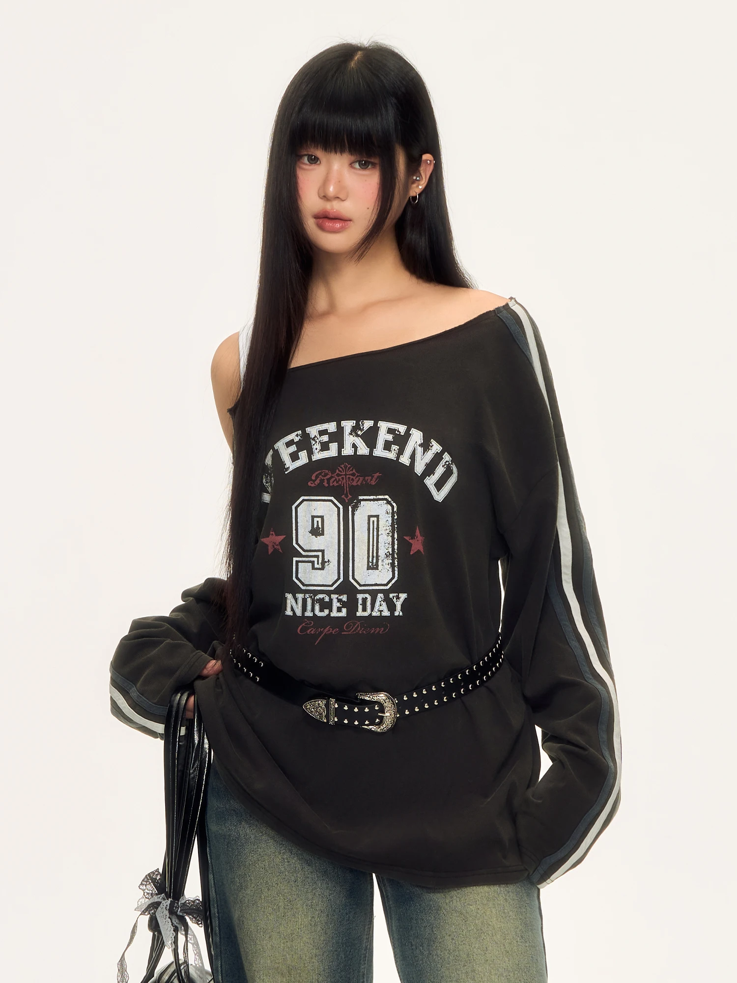 

Женская футболка с длинным рукавом Wedhub в американском ретро-стиле с буквенным принтом, свободного кроя, из хлопка, в корейском стиле