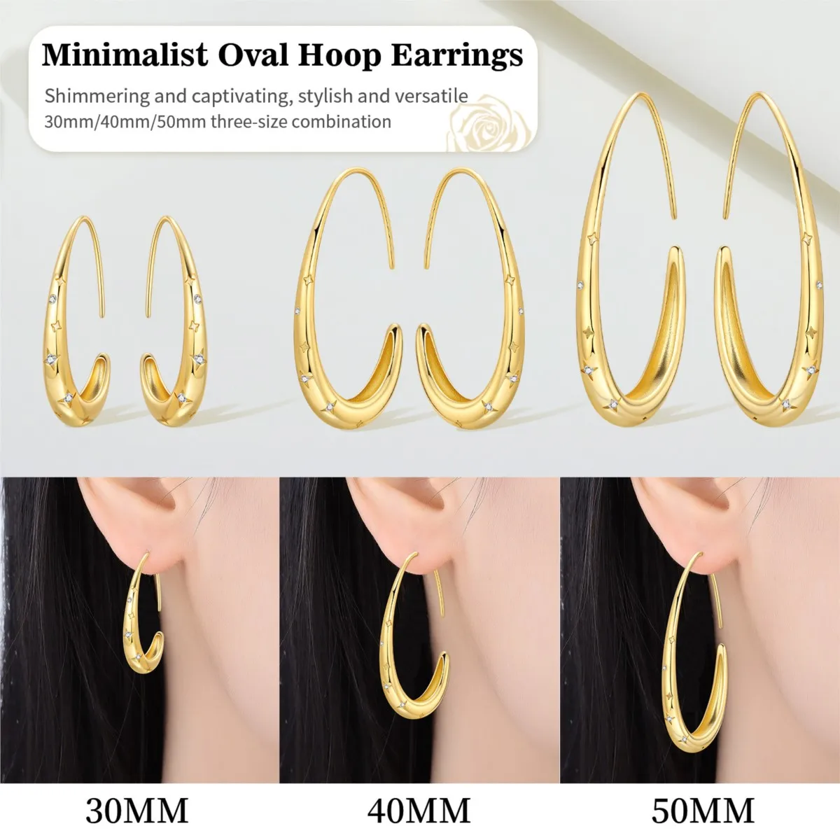 MISEFF S925 Sterling Silber Ohrringe 18K Vergoldet Minimalistisch Elliptische Ohrschlaufen Geburtstags-Ohrringe Schmuckgeschenke