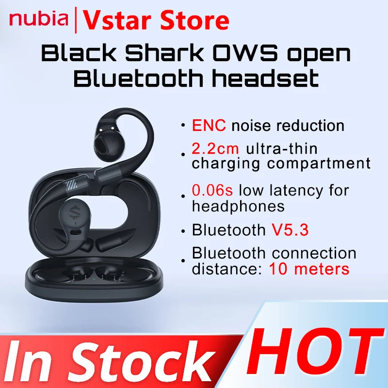 Blackshark OWS Open Ear Bluetooth Headphones Sports Wireless Earhook Dual Mic Clear Call Driving Headset