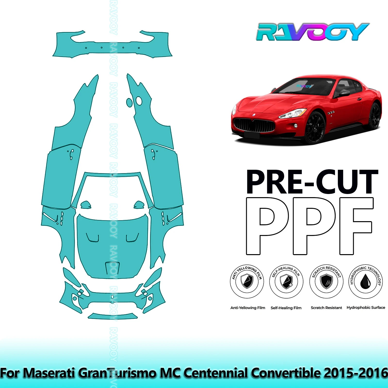 

8,5 мил предварительно вырезанная защитная пленка для краски PPF, полный автомобиль для Maserati GranTurismo MC Centennial Convertible 2015-2016