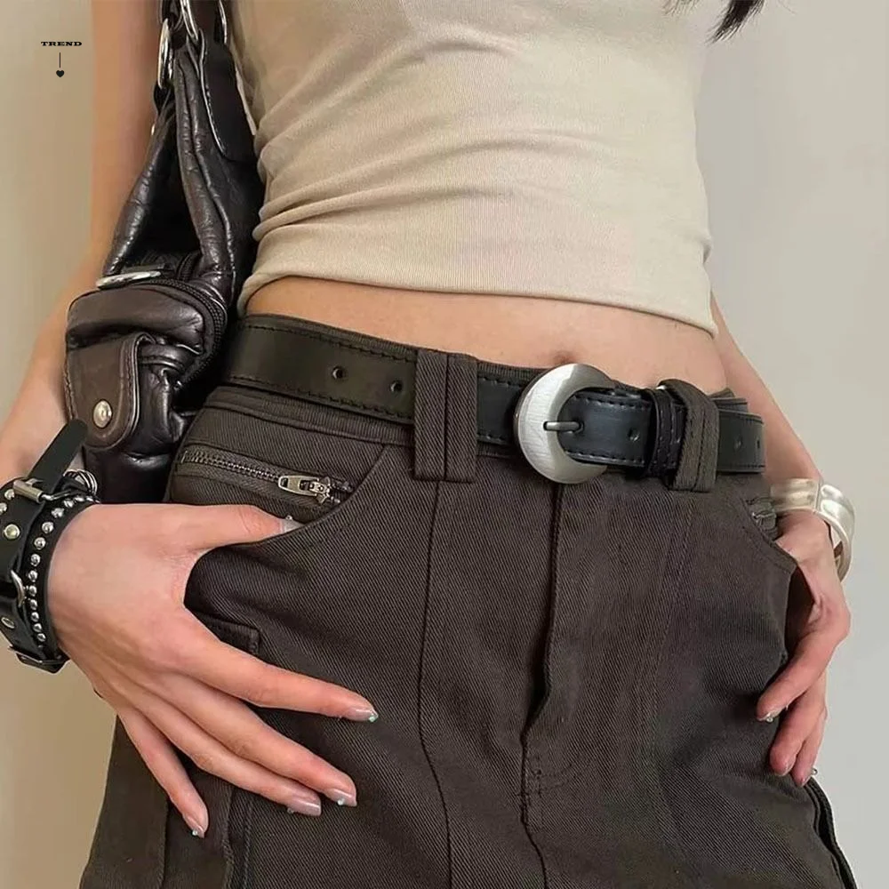Fashionable Designer Women's Belt Luxury PU Leather Moon Waist Belt Casual Black Dress Jeans Belt Streetwear