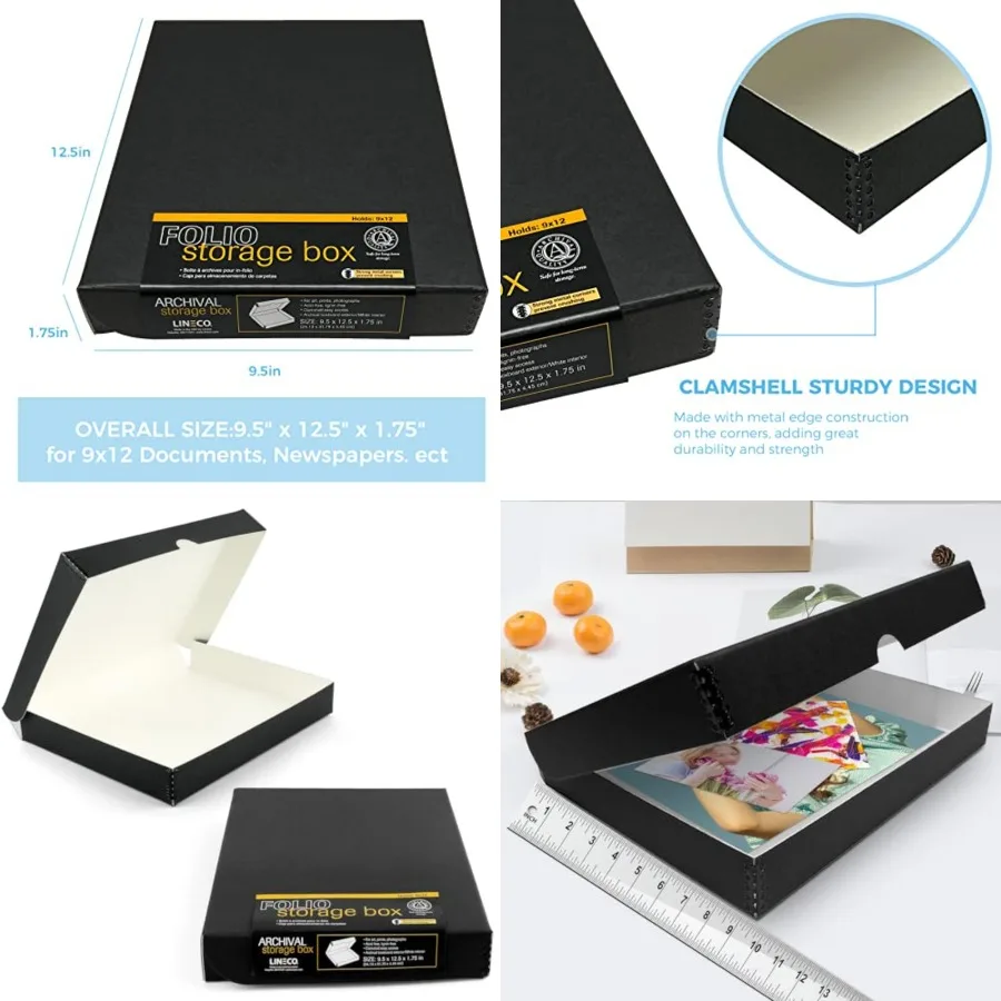 

Clamshell Archival Folio Storage Bo, Acid-Free with Metal Edge. Preserves Photos Longevity, Organize Documents, Crafts. Pack of