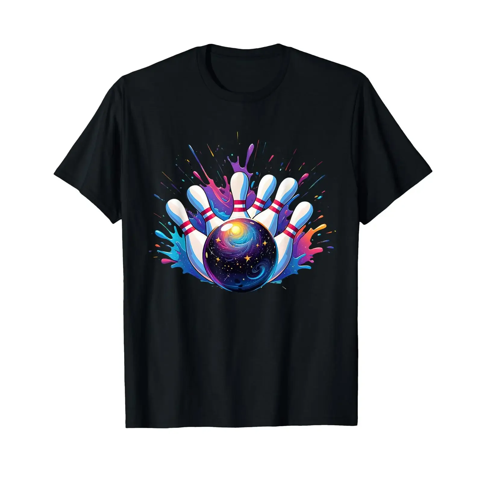 Bowling Game Day Colorful Paint Splatter Splash T Shirt vintage Washed Slightly Stylish Top For Everyday Wear streetwear Unisex