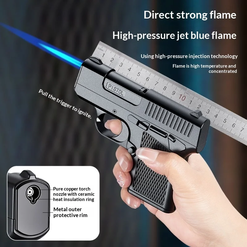 2026 New Clip Gun Type Butane Gas Lighter Three Capacity Cigarette Holder Windproof Jet Blue Flame Lighters Men's Gifts (NO GAS)