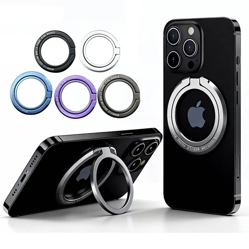 Magnetic Metal Ring Holder Mobile Phone Grip Stand for Magsafe IPhone 17 Pro Samsung Support Foldable Mac Safe Kickstand Bracket