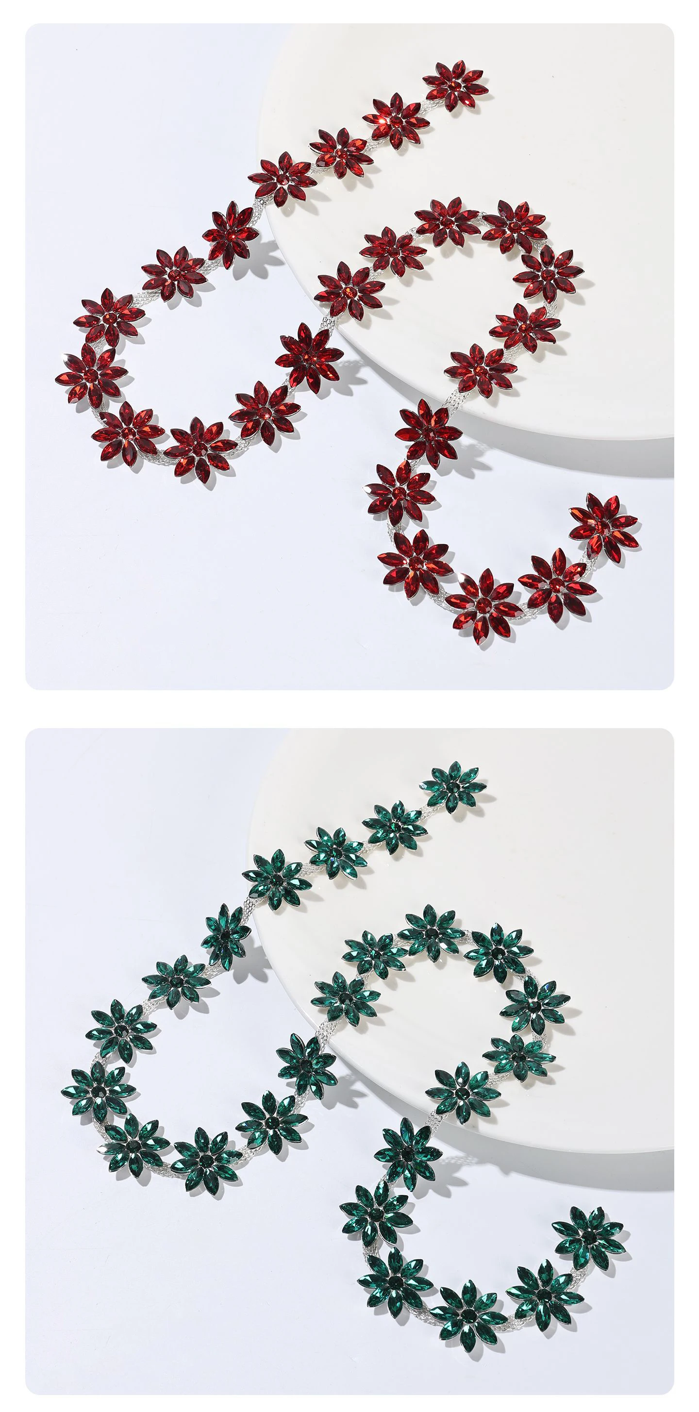 5 Yards Strass-Kette Kristall-Diamant-Zubehör DIY-Bastelzubehör Geschenke Dekoration Blumenförmiges Strass-Band Nähzubehör – Detail 8