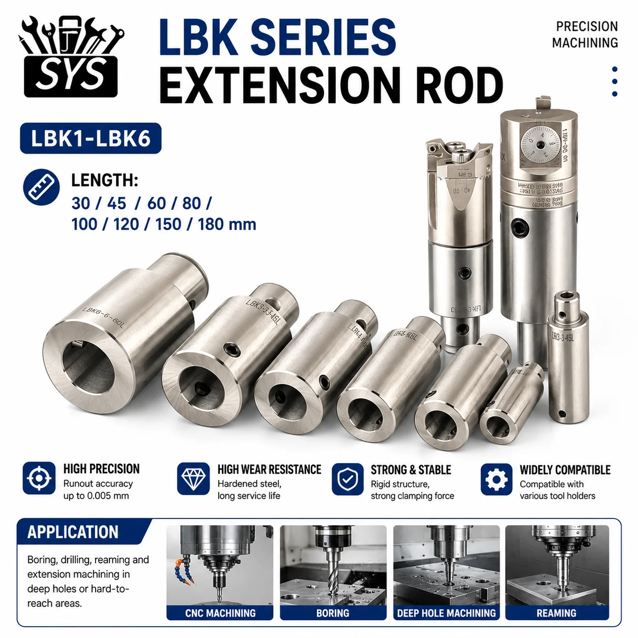 1PCS LBK1 LBK2 LBK3 LBK4 LBK5 LBK6 Extension Rod BT30 BT40 LBK Tool Holder Lengthening Bar RBH EWN Fine Boring Head Tool Holder