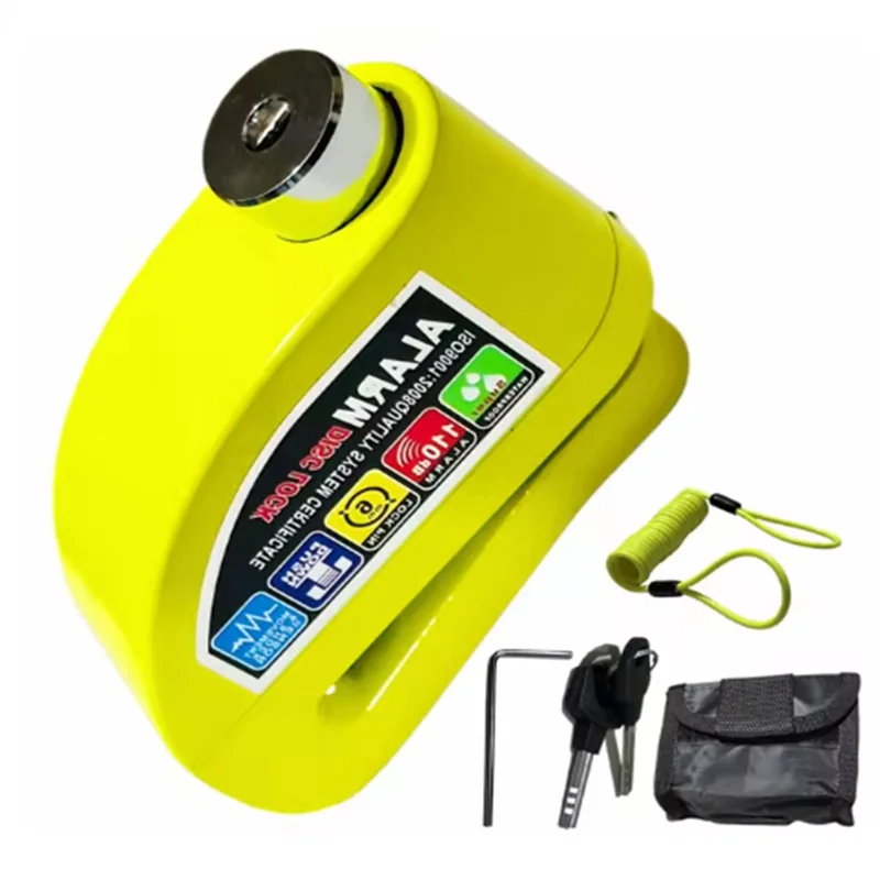 Motorcycle Bicycle Lock Alarm Safety Protection Padlock Disc Aluminum Alloy Anti-Theft Reminder Rope+Lock Bracket Waterproof