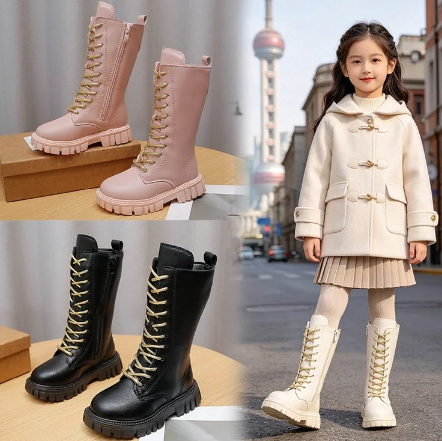Girls Long Boots Knee-high Fashion Shoes 2026 Autumn Winter Children High Tide Boots Zipper Fashion Brand Kids Motorcycle Boots