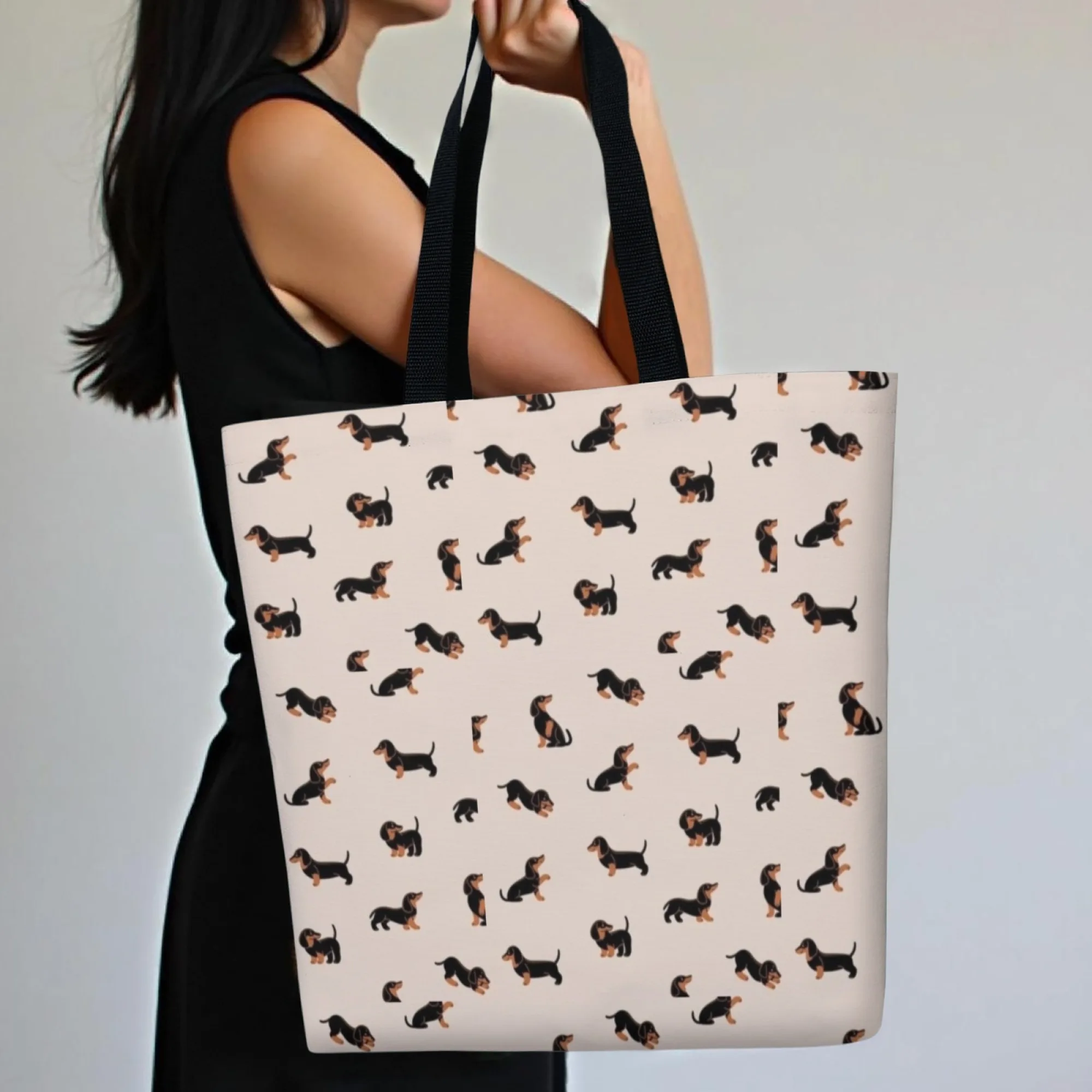 

Женская большая сумка, просторный кошелек на плечо с милой таксой и легкая сумка для покупок, идеальный подарок для любителей собак